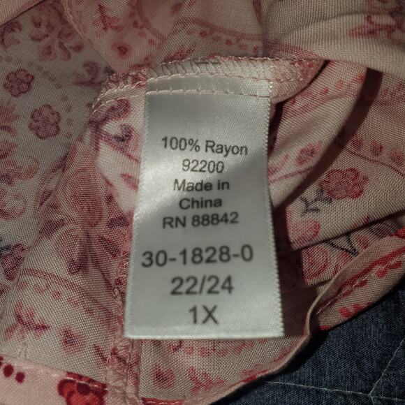 NEW WOMAN WITHIN Size 22/24 Pink Floral Tunic Top 3/4 Elastic Sleeves Boho - Picture 7 of 9